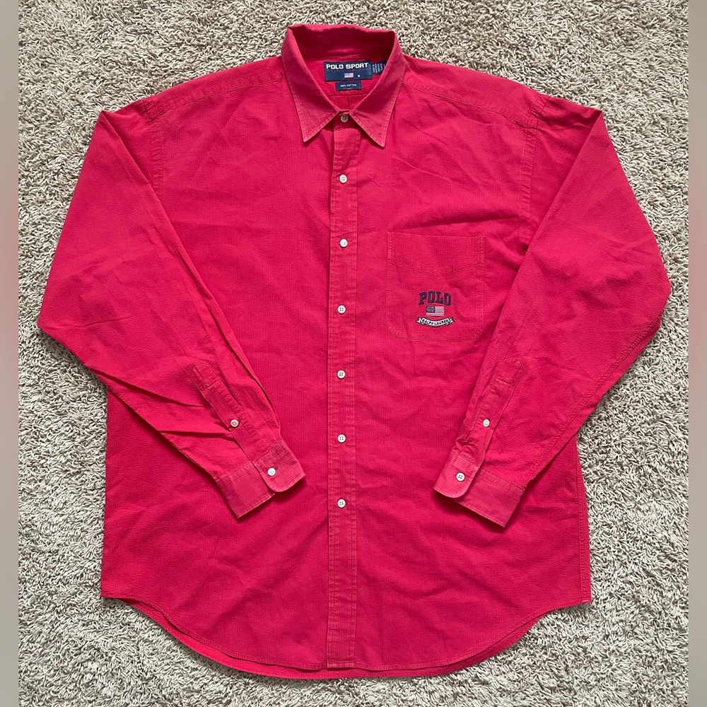 Polo Sport Ralph Lauren Vtg Mens L Red Shirt USA Flag Logo Gold Dot Tag Rare